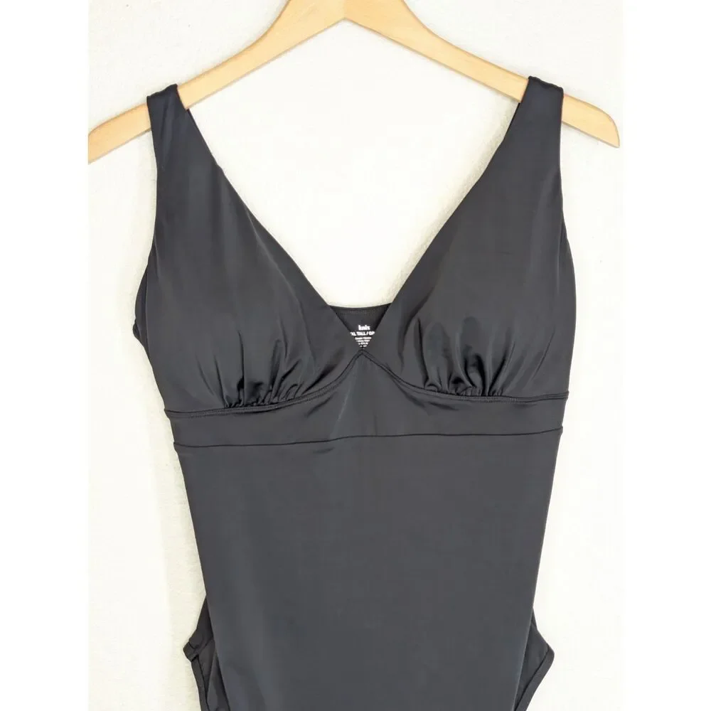 NWT Knix Leakproof Deep V One Piece Swimsuit Long Torso Sz XXL Black Simple